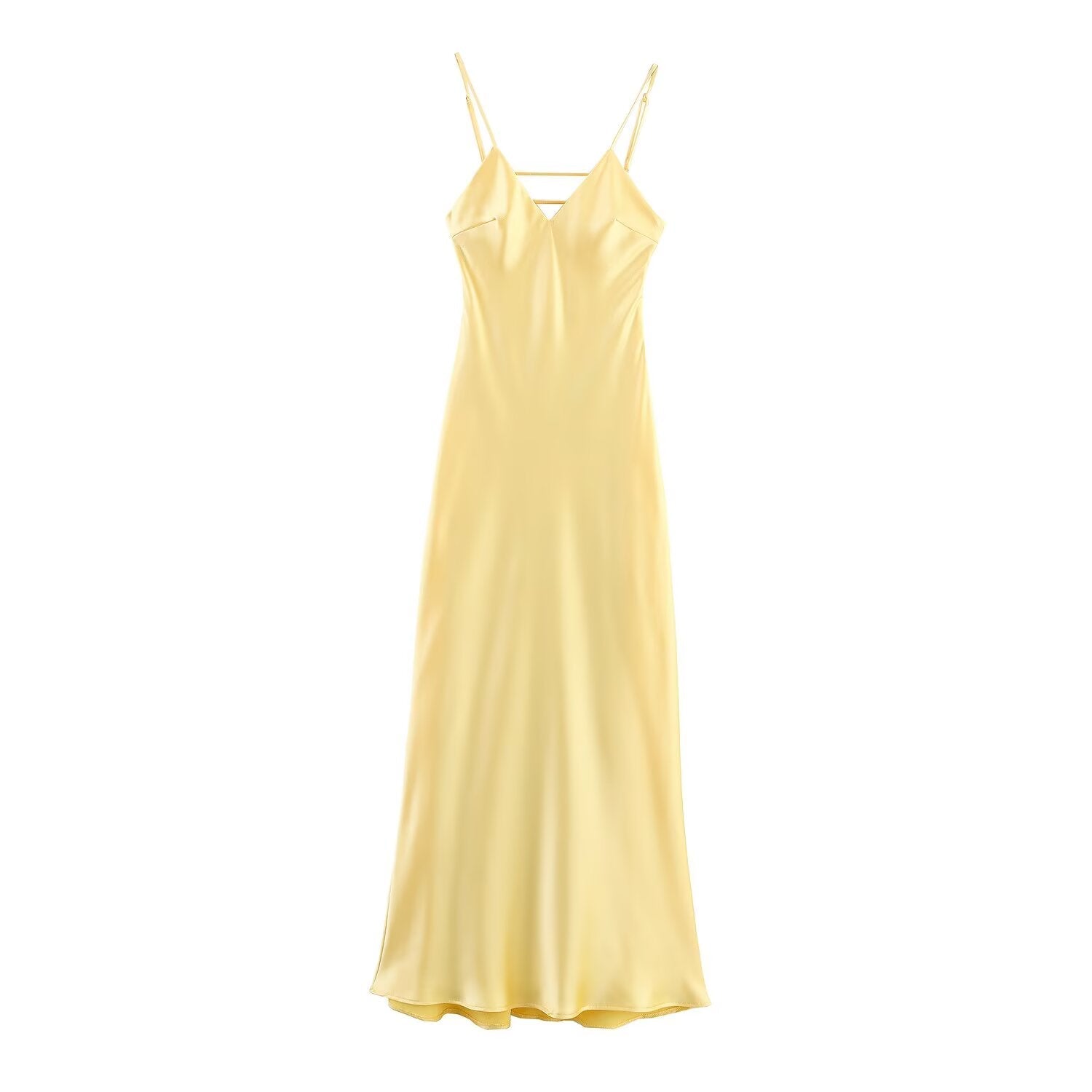 Women's summer chic Fashion multi colored satin texture suspender MIDI dress