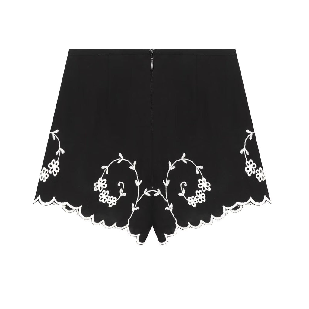 suit Women's 2 pieces linen blend embroidered top+Shorts
