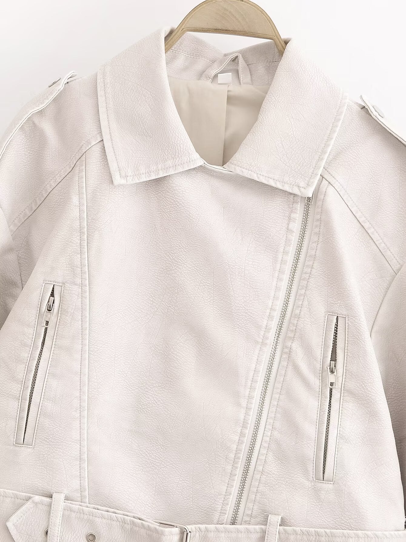 Women's with Belt short Faux Leather jacket Coat