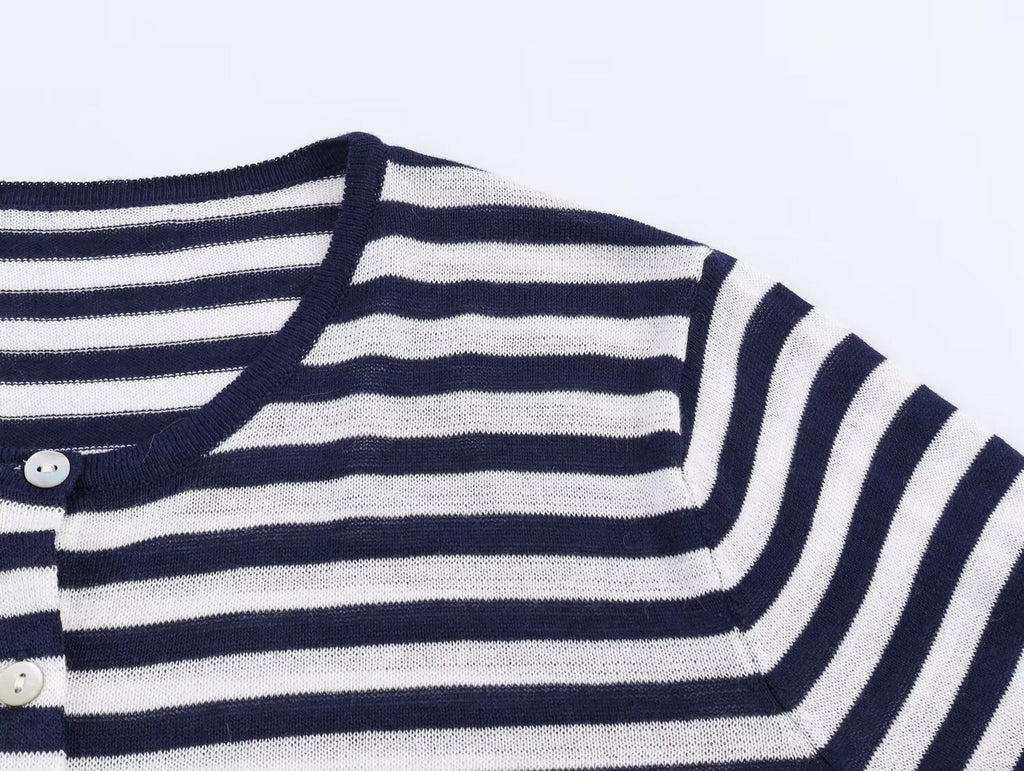 Women's comfortable O Neck striped knitted Coat