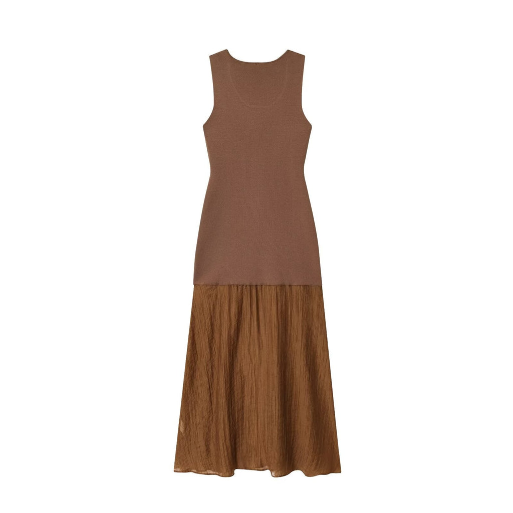Women's New Fashion Sleeveless Knitted Splicing Midi Dress