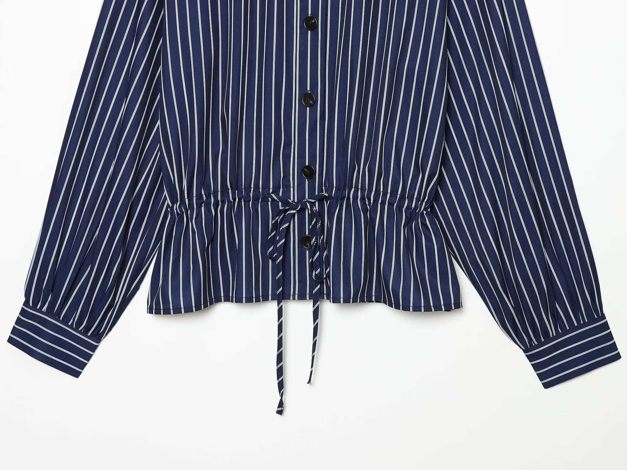 Women's with drawstring striped stand collar shirt