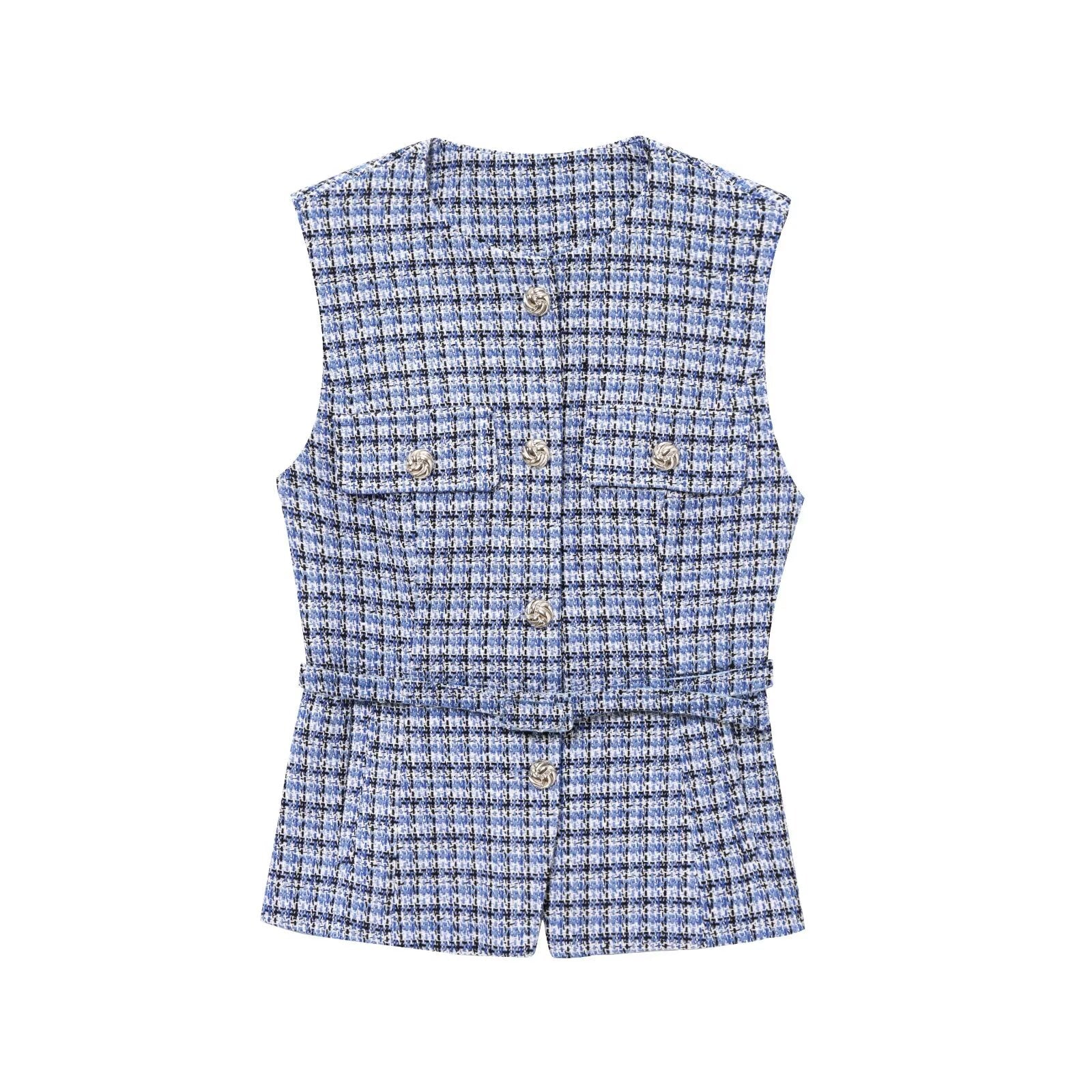 Women's with Belt bead decoration textured vest