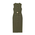 Women's New Fashion With Belt Linen Blended Sleeveless Midi Dress