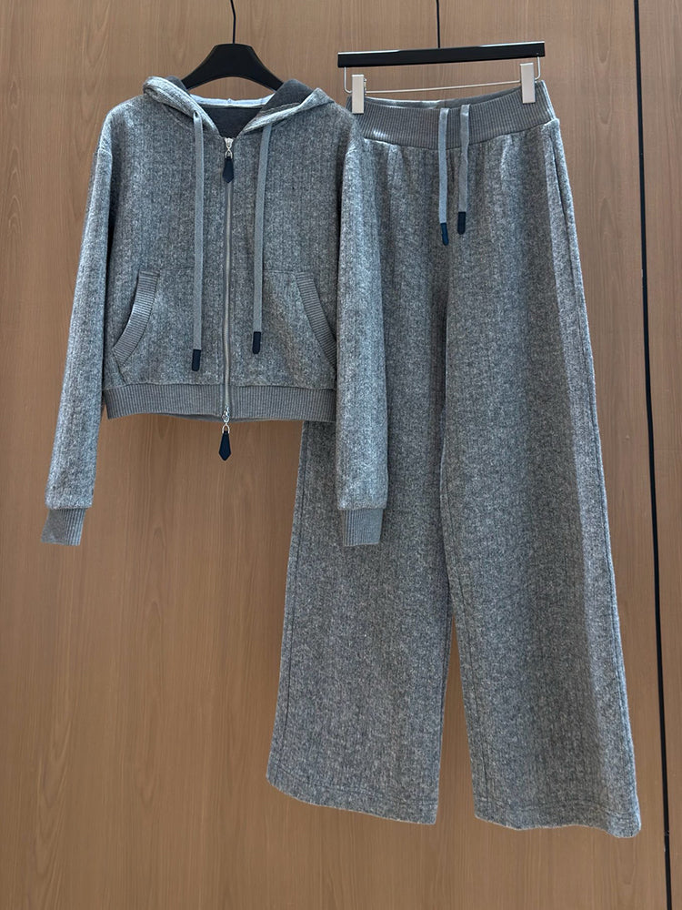 Women's new casual hooded coat loose wide-leg pants suit