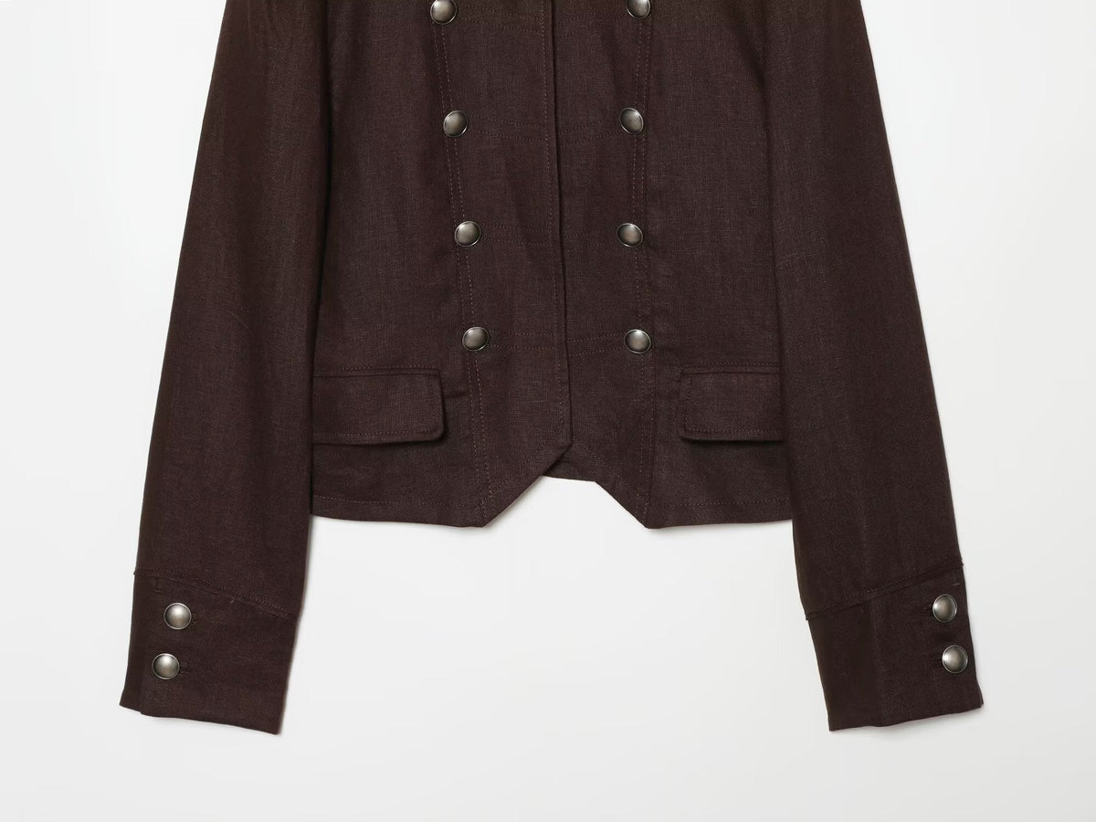 Women's short standing collar double breasted jacket