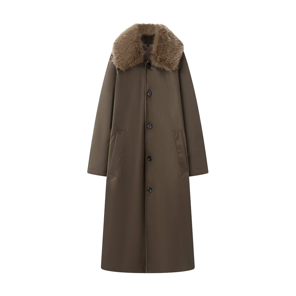 Women's double-sided wear long style faux fur effect windbreaker Coat