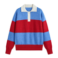 Women's polo shirt collar striped knit sweater