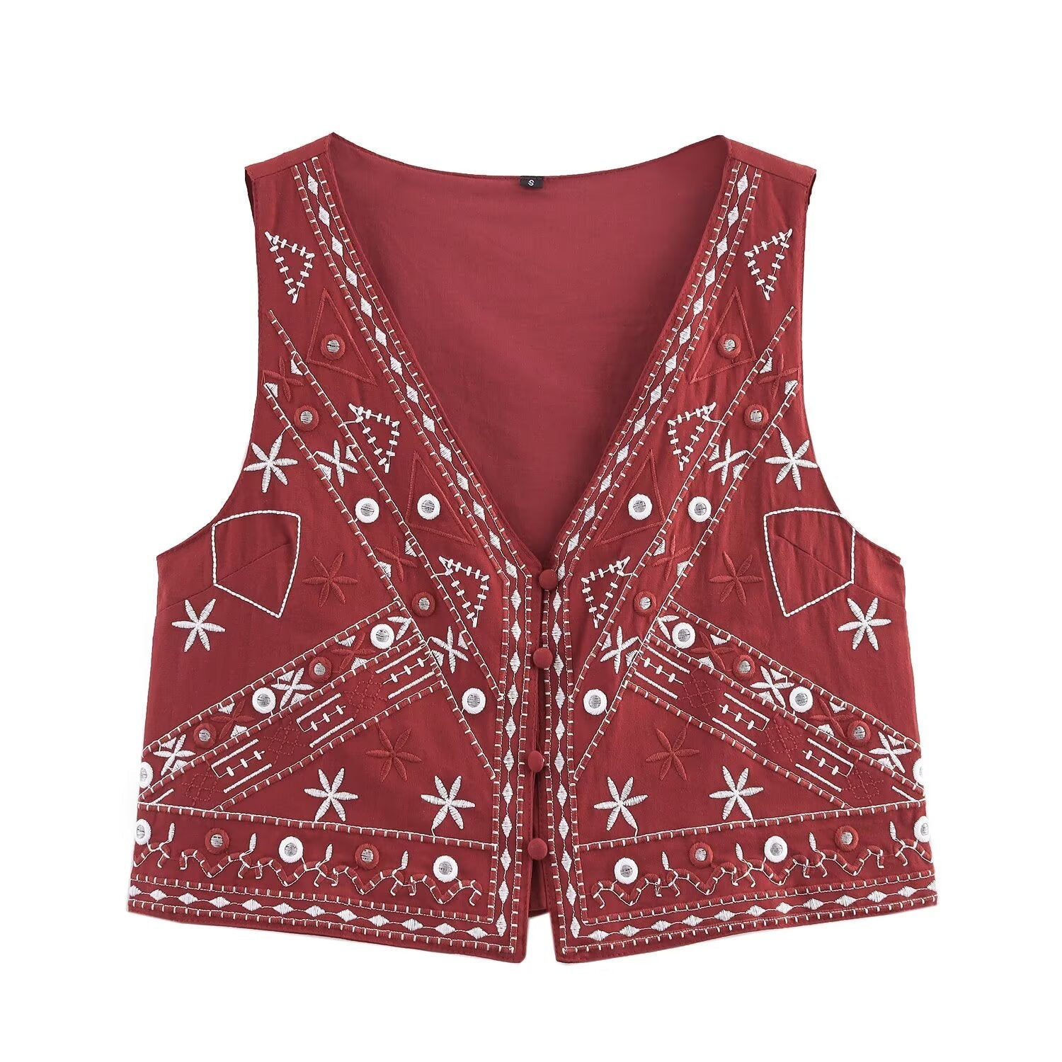 suit Women's 2 pieces mirror effect decorative embroidered vest+shorts