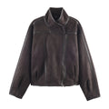 Women's stand collar Fur Faux Leather double-sided jacket Coat