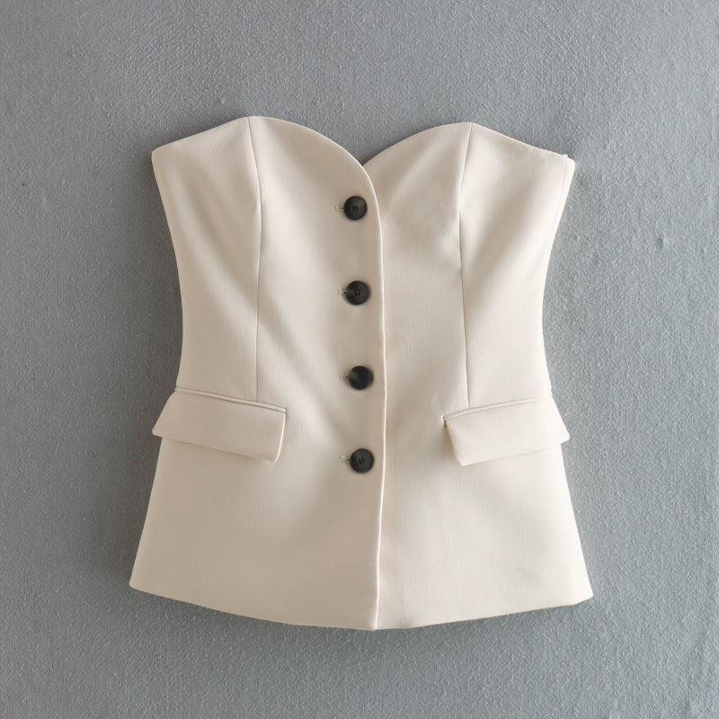 Women's new fashion slim single breasted lingerie style strapless vest+Pants suit
