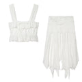 suit Women's 2 pieces embroidered asymmetrical MIDI skirt+top