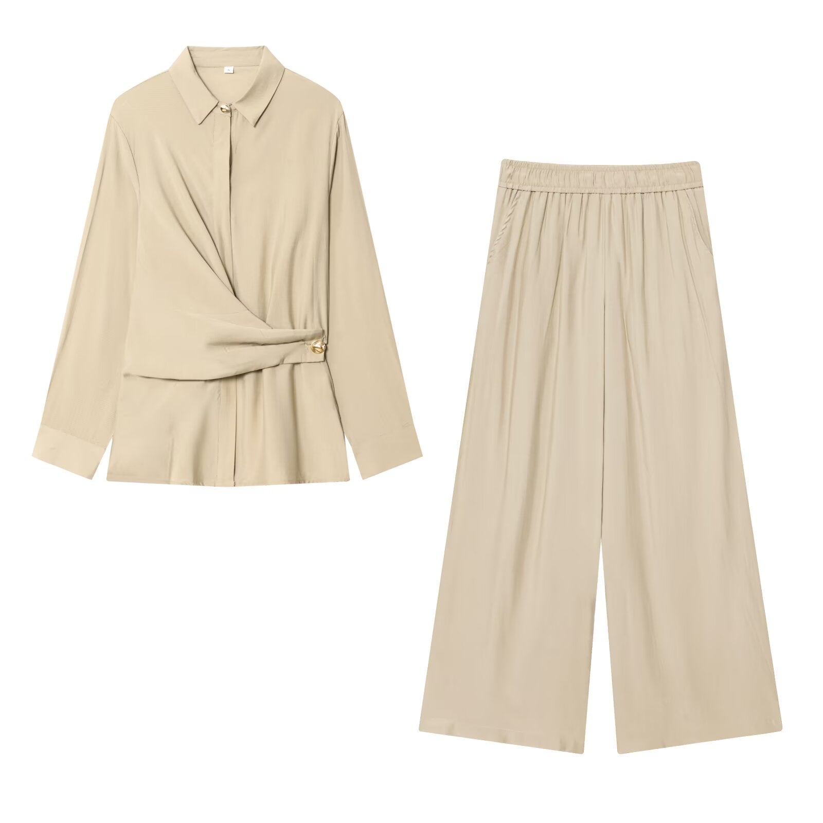 Women's New Fashion gold button long sleeved shirt+Pants suit