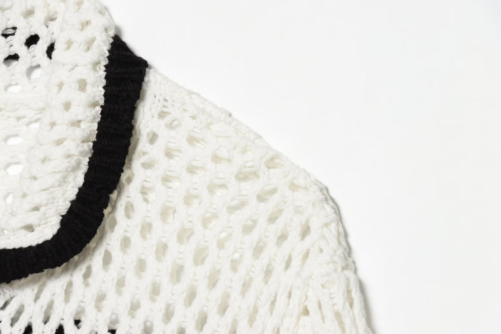 Women's POLO collar hollow knit Coat