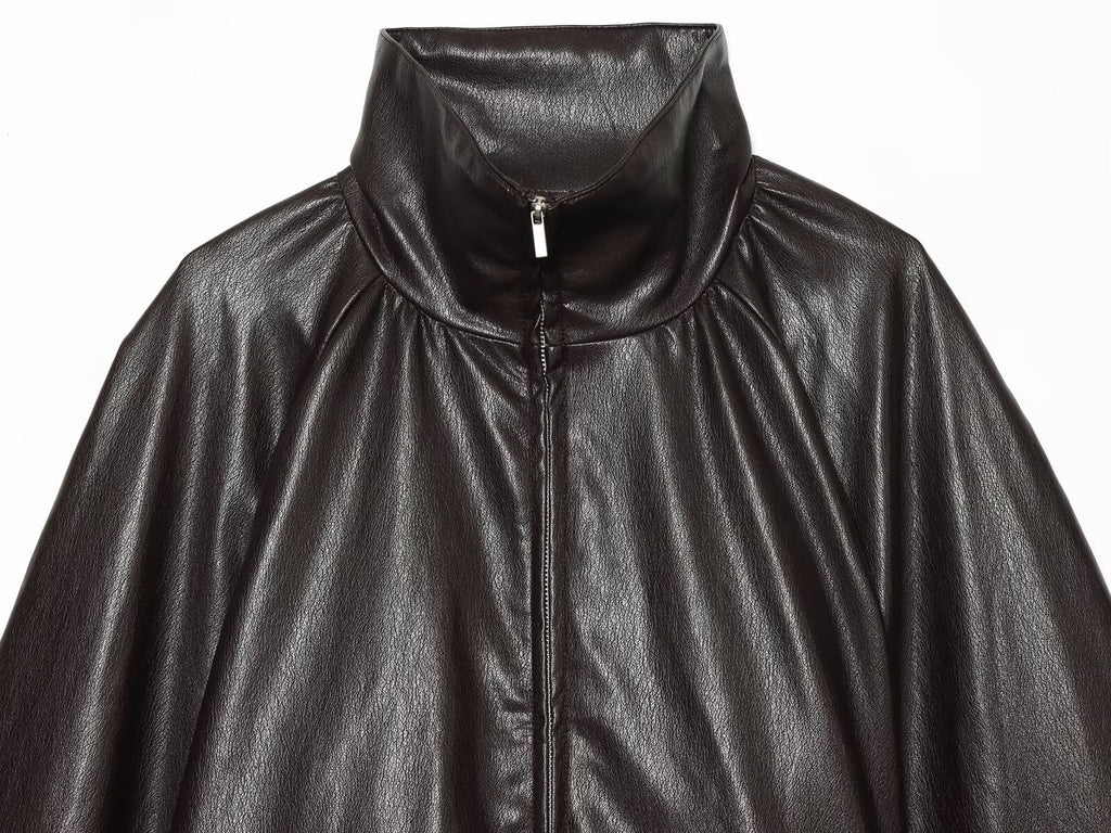 Women's leather effect pleated jacket