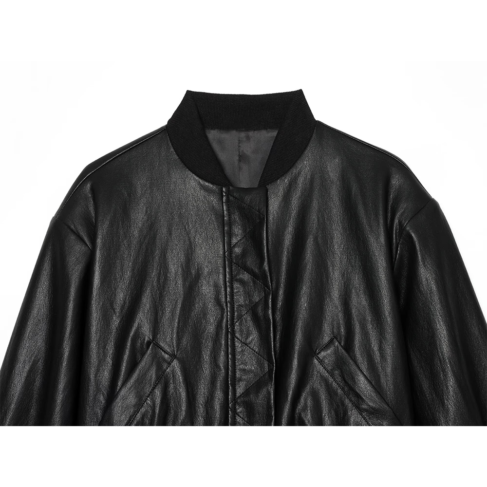 Women's leather effect short pilot jacket Coat