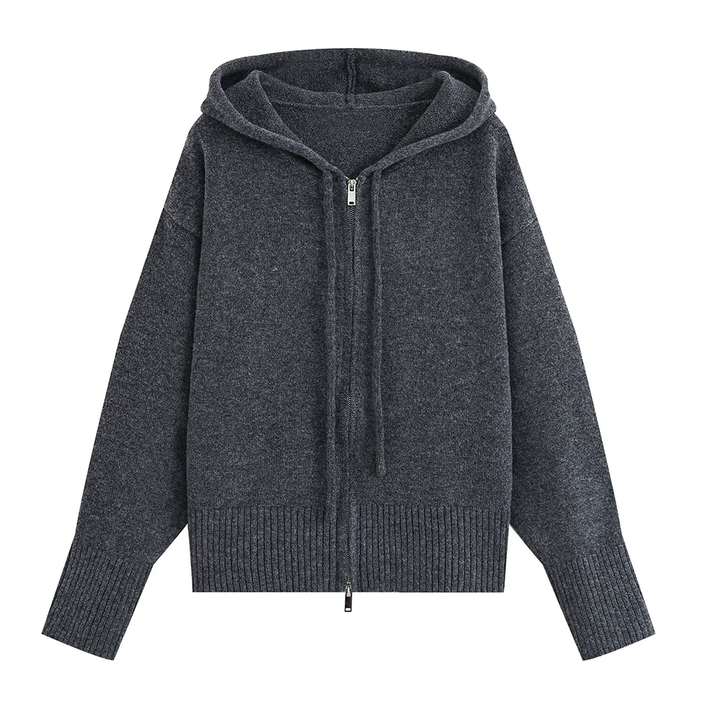 Women's soft-textured hooded knit sweatshirt