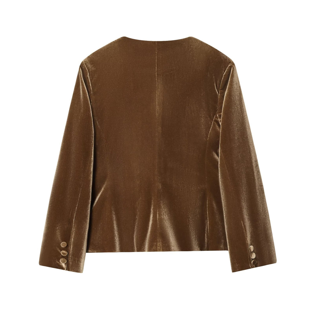 suit Women's 2 pieces velvet V-neck Blazer Coat+Pants
