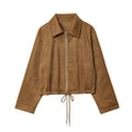 Women's new fashion suede texture short lapel lace up jacket Coat