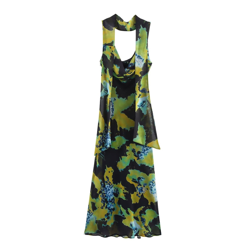 Women's chic Fashion Thin Scarf Decorative Printed Midi Dress