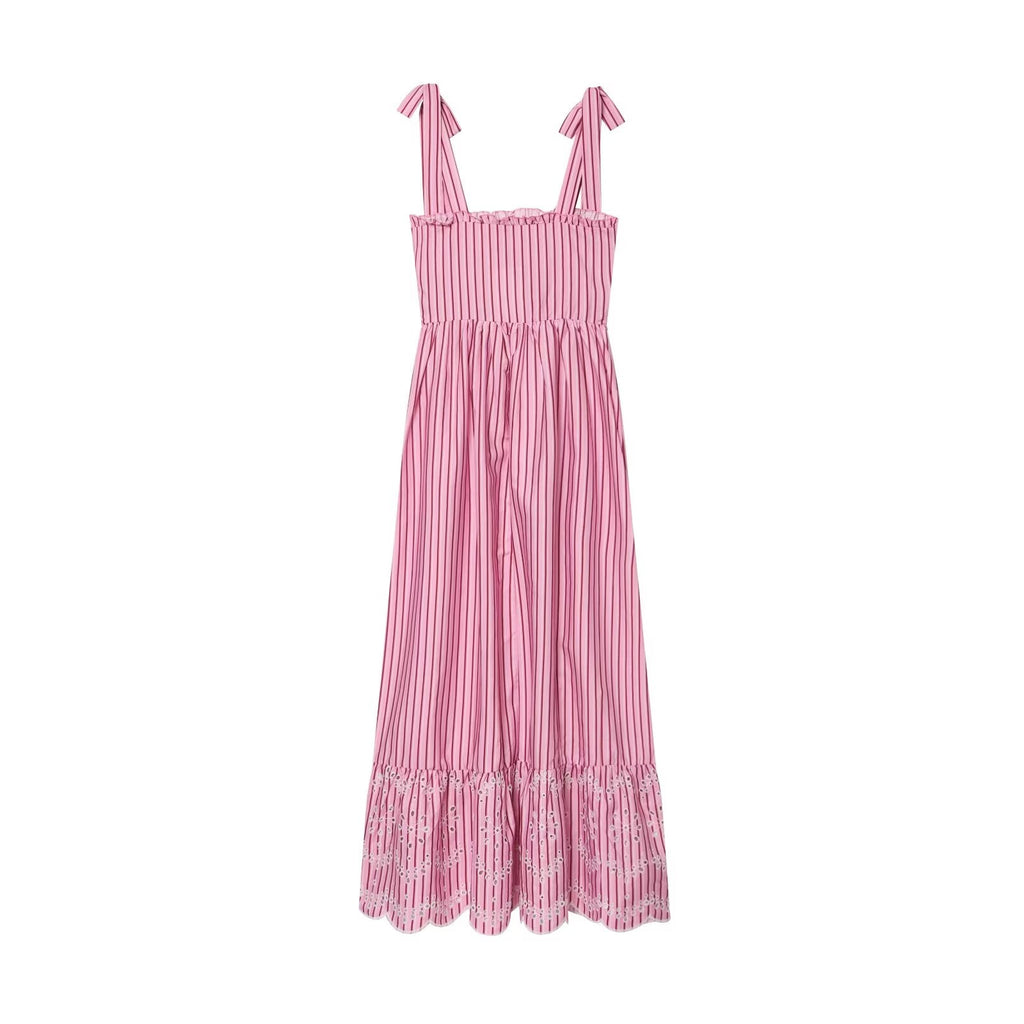 Women's bow wide shoulder strap striped dress