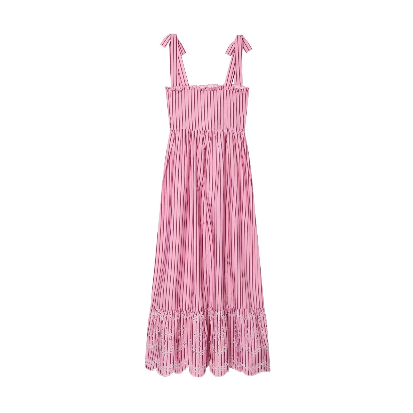 Women's bow wide shoulder strap striped dress