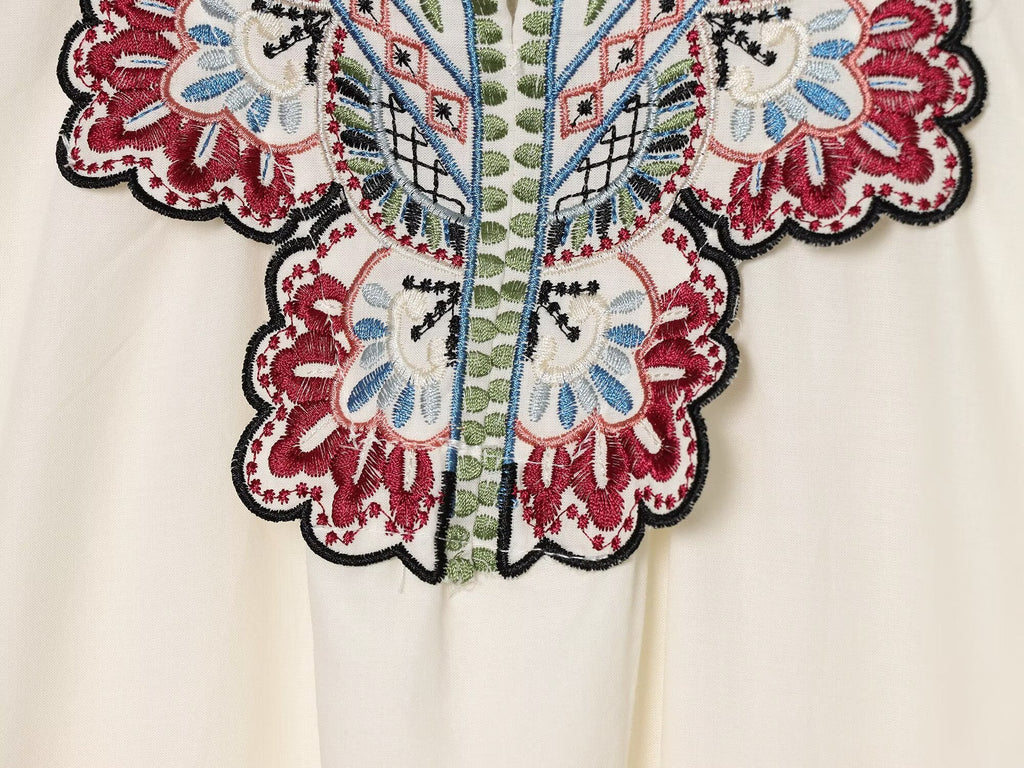 Women's embroidered decorative short sleeved dress