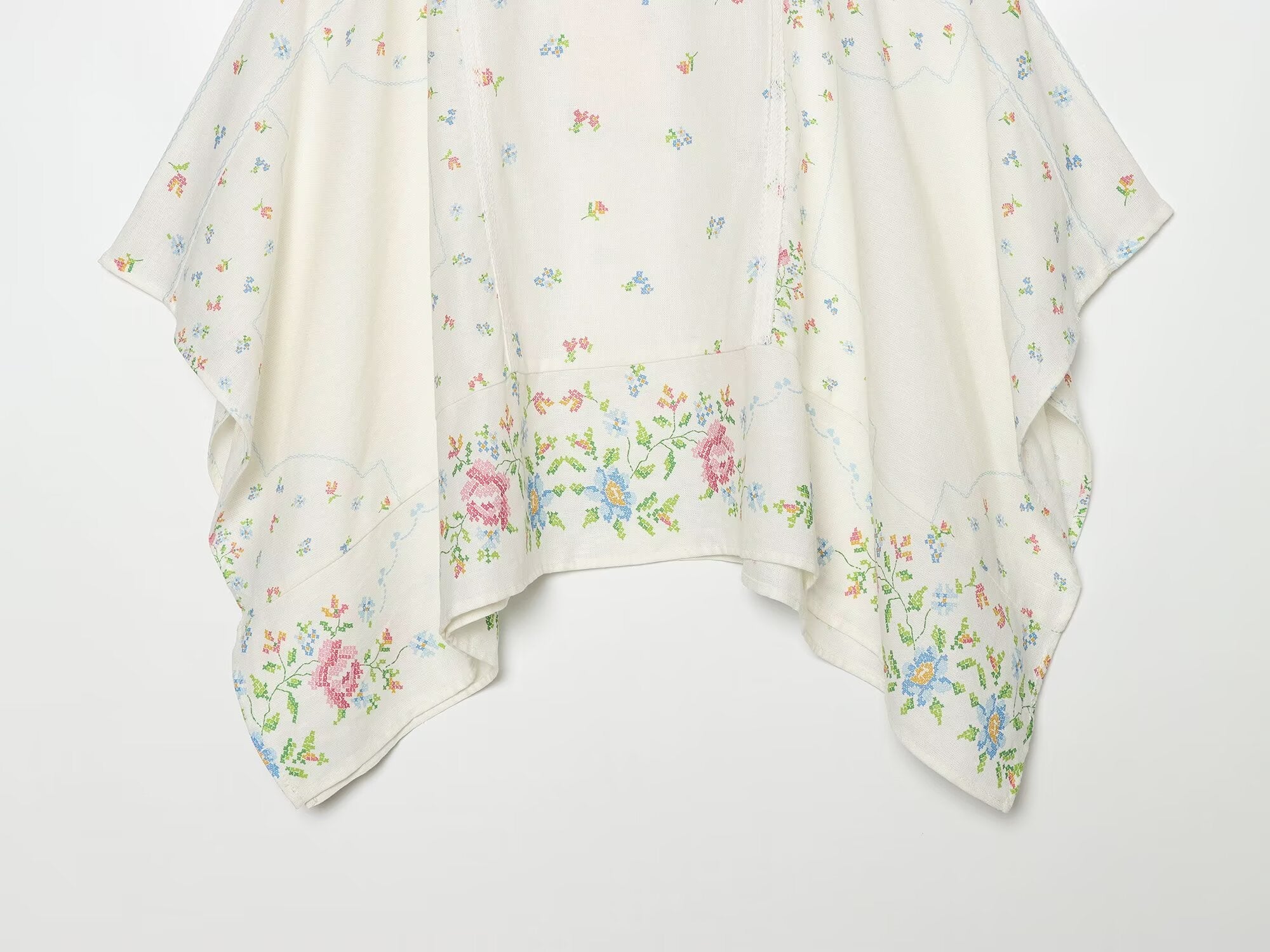 suit Women's 2 pieces linen blend printed asymmetrical top+shorts