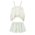 suit Women's 2 pieces linen blend printed asymmetrical top+shorts