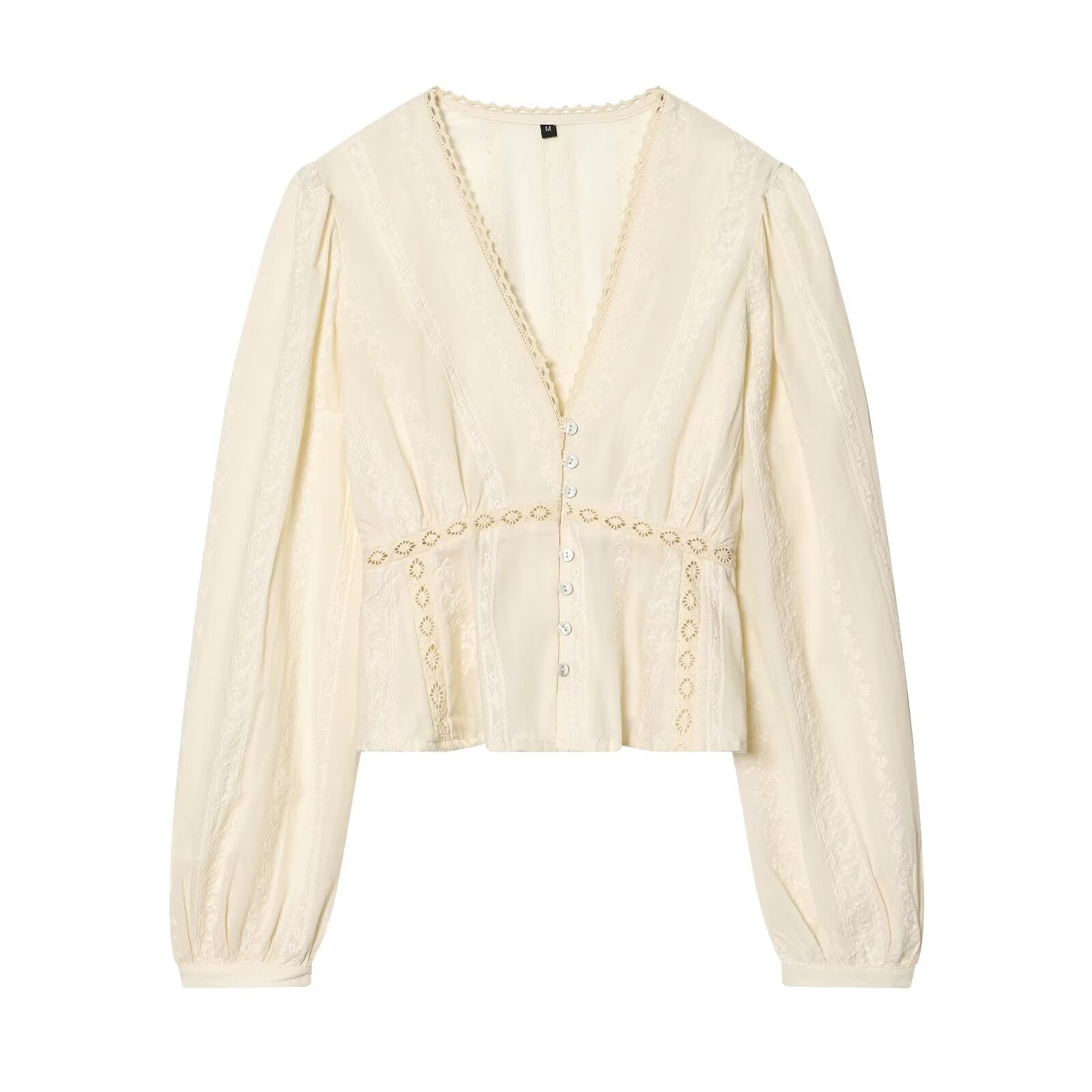 Women's short V-neck embroidered shirt