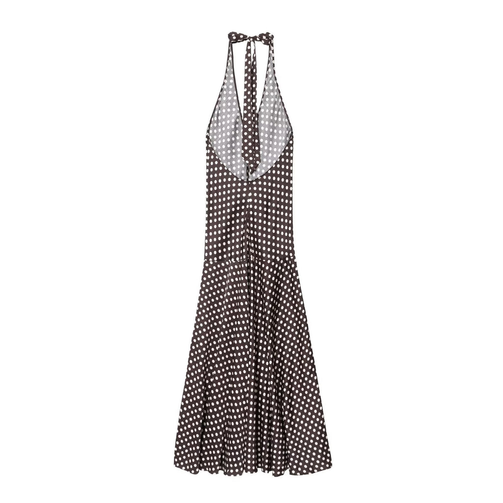 women's chic Fashion sexy wave point hanging neck MIDI dress