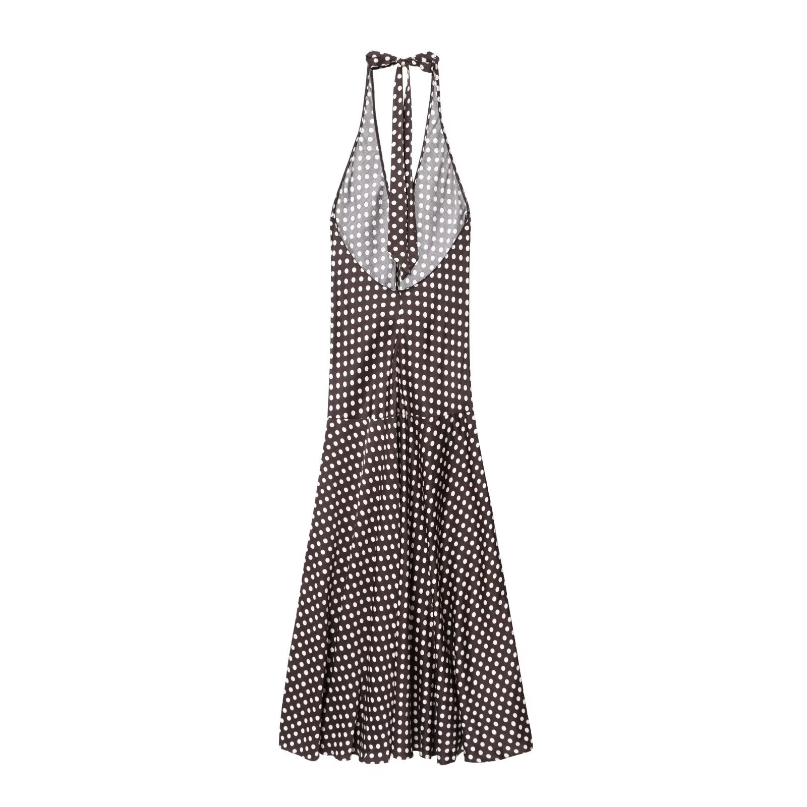 women's chic Fashion sexy wave point hanging neck MIDI dress