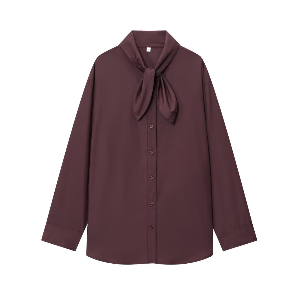 Women's new fashion scarf decoration loose poplin button up shirt