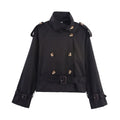 Women's New Fashion With Belt Short Double breasted Windbreaker Coat