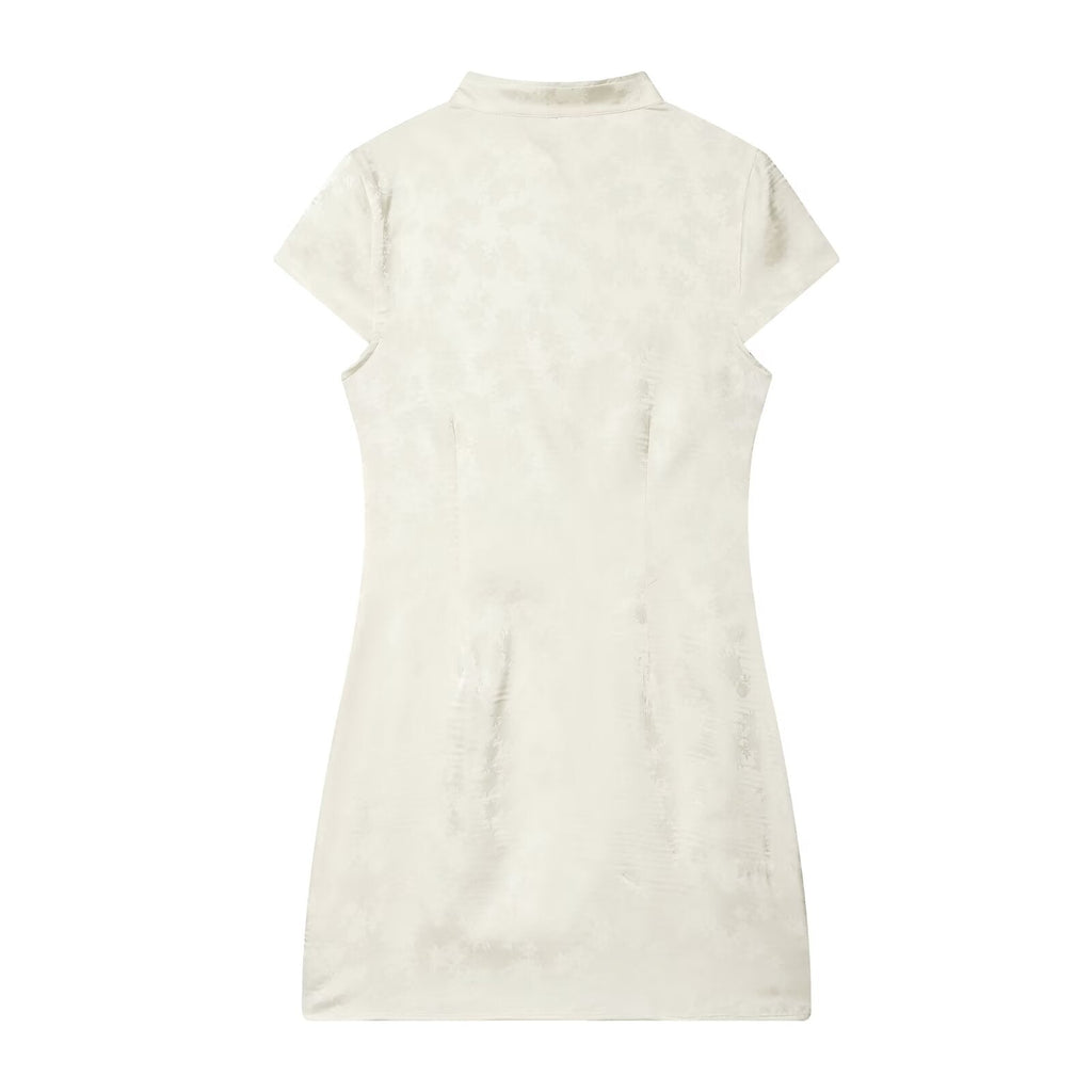 Women's standing collar jacquard mini dress