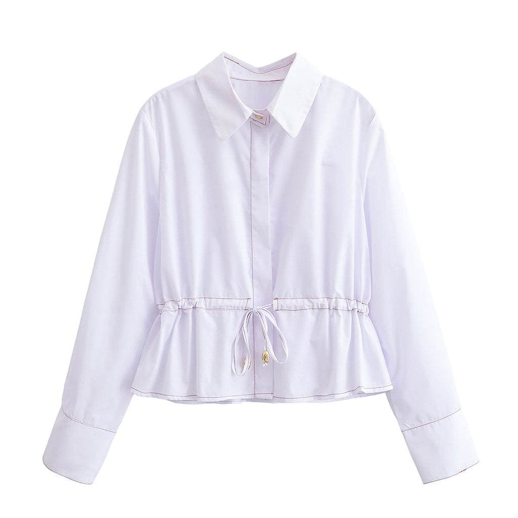 Women's chic fashion with drawstring short long sleeved shirt