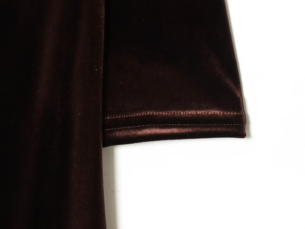 Women's slim V-neck velvet Midi dress