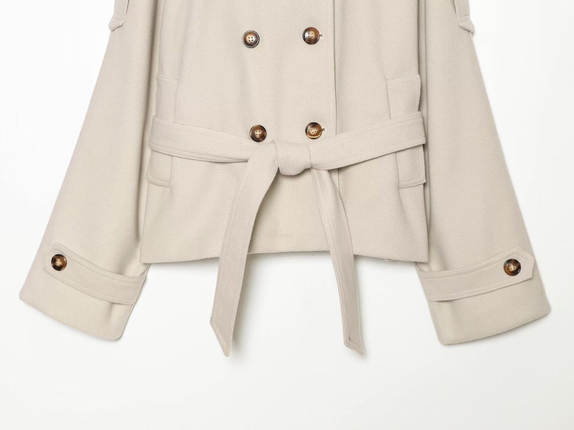 Women's with belt standing collar woolen coat
