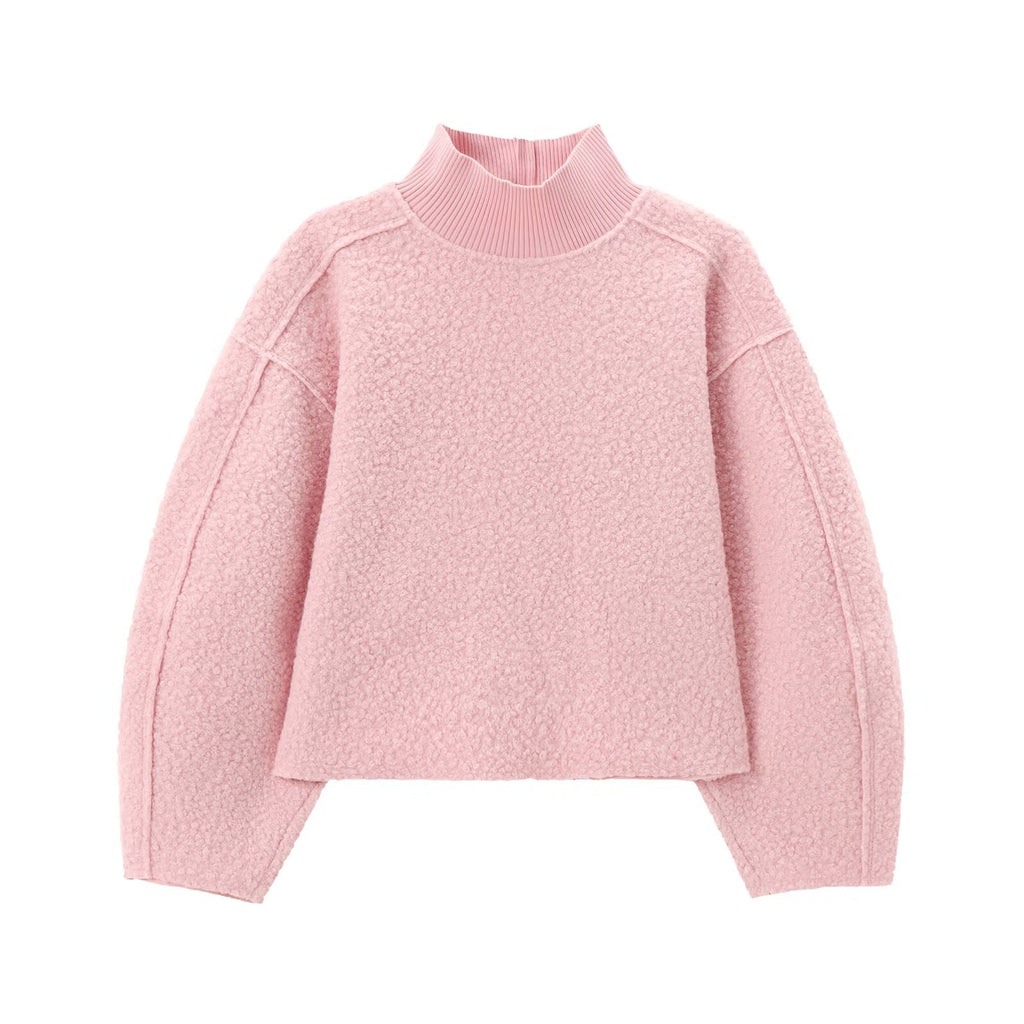 Women's short standing collar woolen sweatshirt
