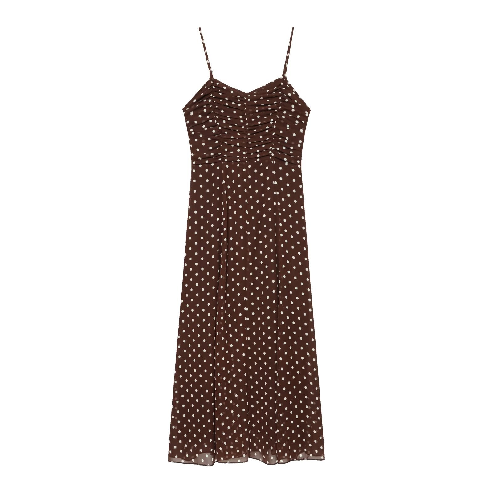 Women's polka dot chiffon suspender MIDI dress