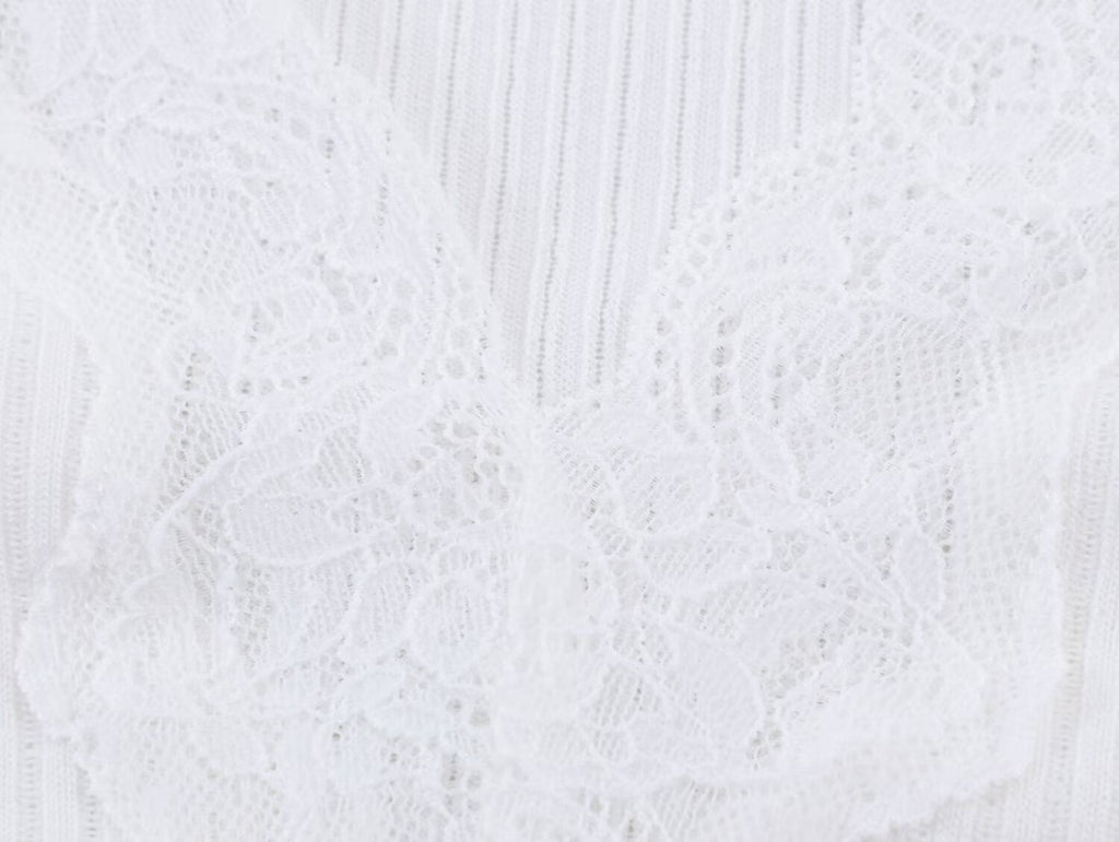 Women's slim V-neck lace ribbed T-shirt