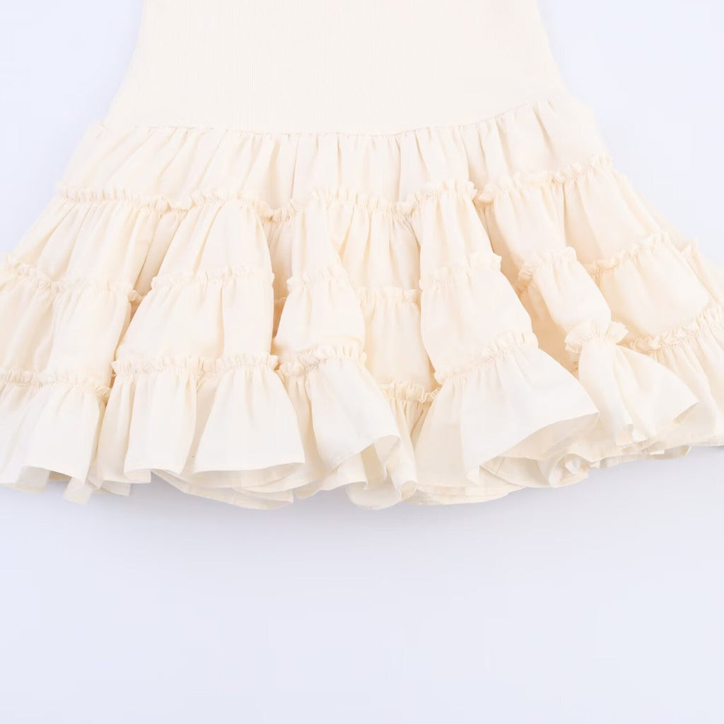 Women's New Fashion Fluffy Bottom hem Splicing Vest style Mini Dress