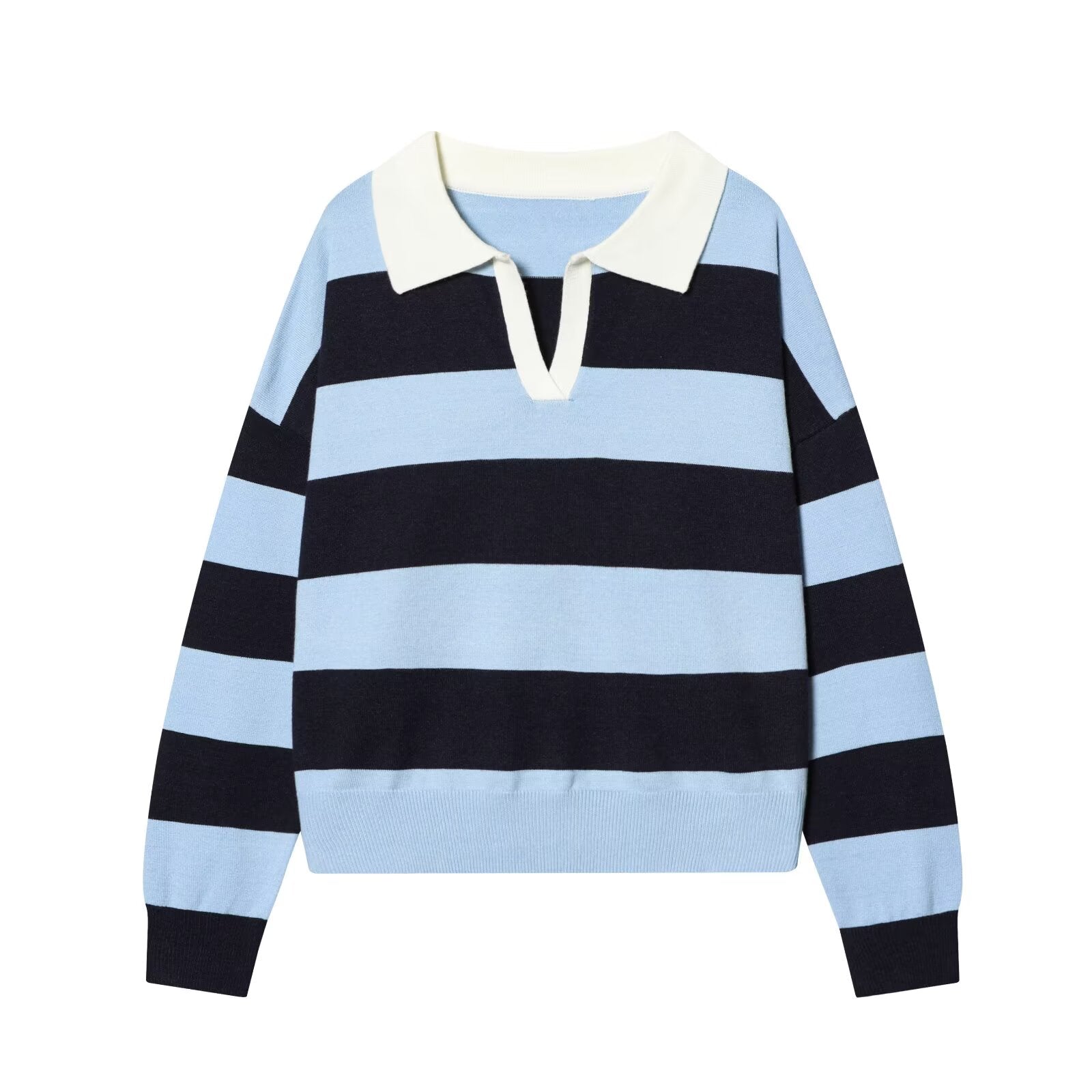Women's soft texture striped knitted polo shirt
