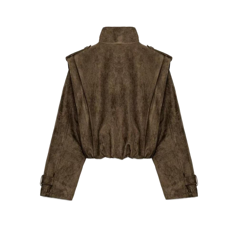 Women's Anti suede effect pleated short windbreaker Coat