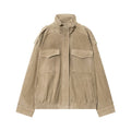 Women's stand collar suede textured jacket Coat