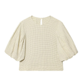 Women's O Neck balloon sleeve checkered top