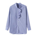 Women's ruffled high neck cotton striped shirt