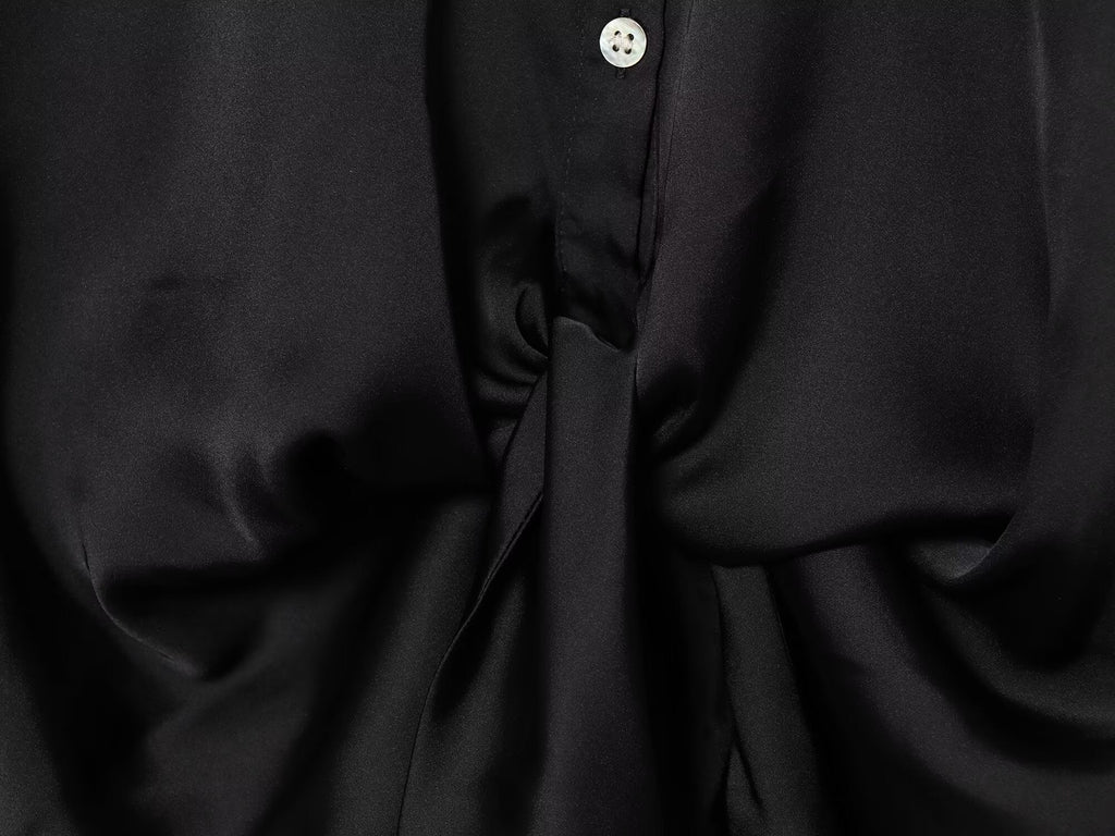 Women's new fashion knot decoration satin texture lapel shirt