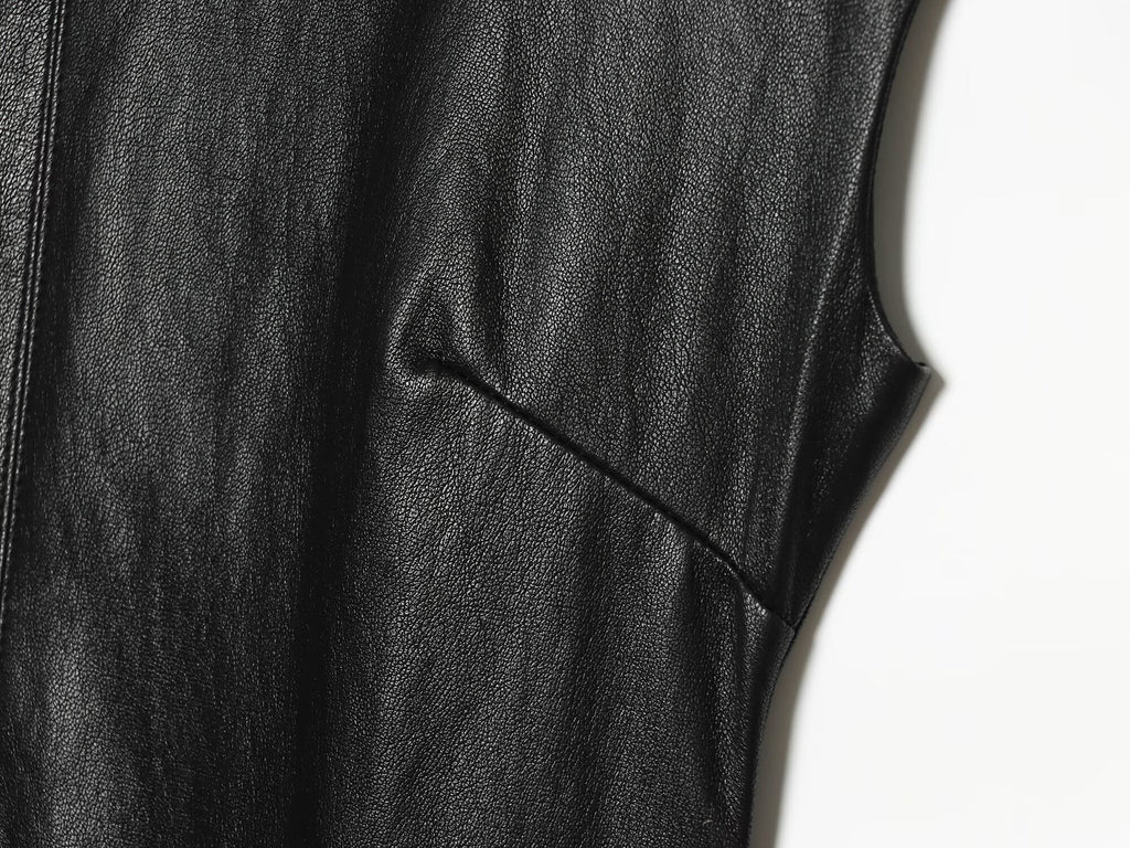Women's black slim leather effect MIDI dress