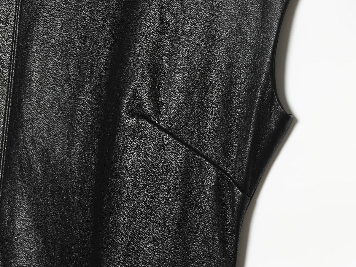 Women's black slim leather effect MIDI dress